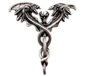 sterling silver skull sword staff serpents wings pendant