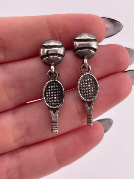 sterling silver tennis post dangle earrings