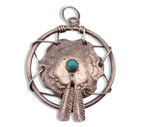 sterling silver turquoise dream catcher pendant