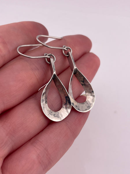 sterling silver stoneless hammered open dangle earrings