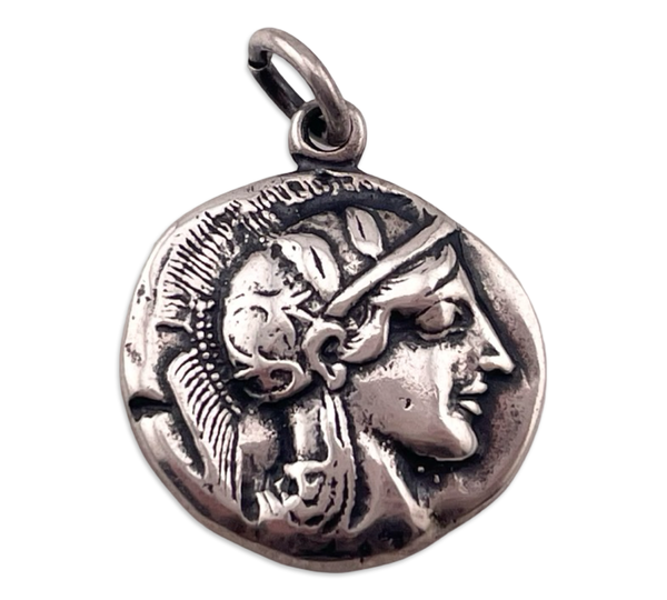 sterling silver Athena Owl Greek figure double-sided pendant