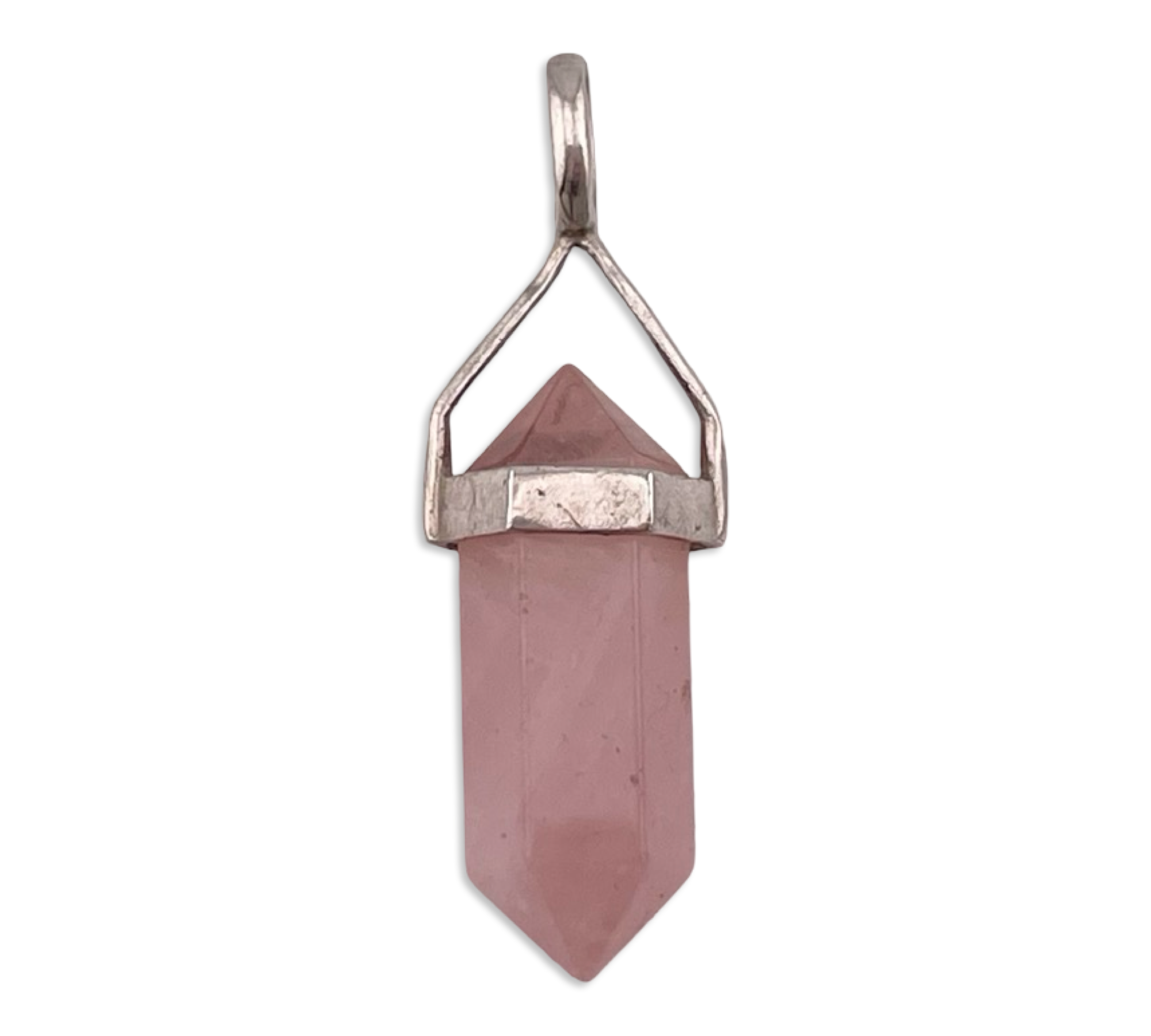 sterling silver rose quartz crystal point pendant