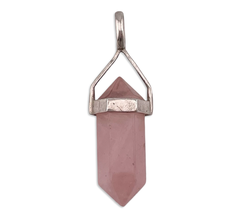 sterling silver rose quartz crystal point pendant