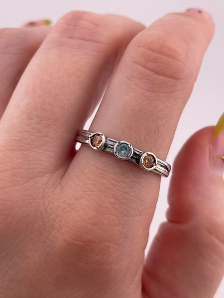 size 11 sterling silver faceted glass textured band ring