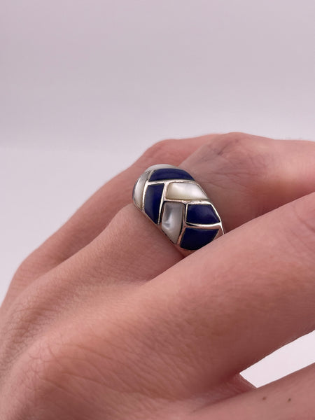 size 6 sterling silver lapis mother of pearl ring