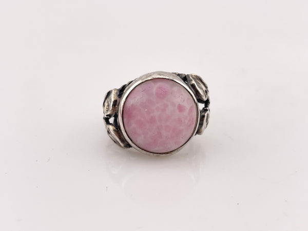 size 5 sterling silver pink glass leaf ring