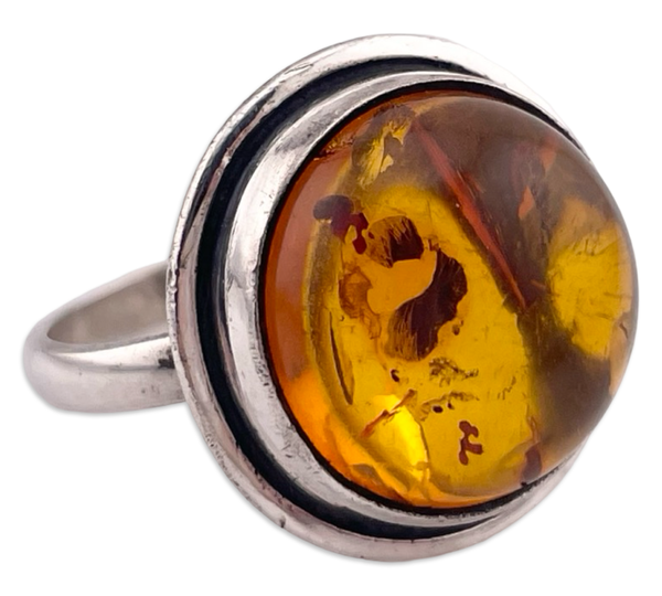 size 8.5 sterling silver round amber ring