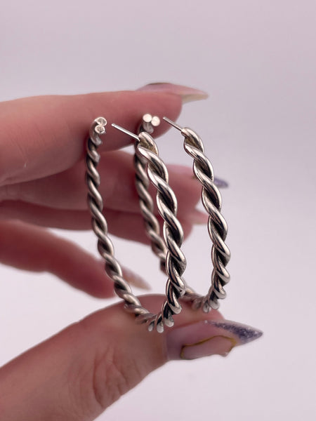 sterling silver 1-5/8" cable hoop post earrings