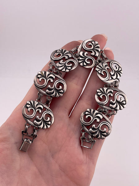 sterling silver 8" ornate filigree cut-out design link bracelet