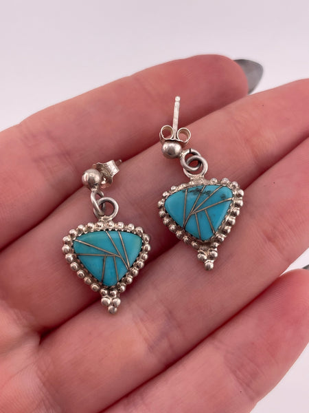 sterling silver turquoise inlay post dangle earrings