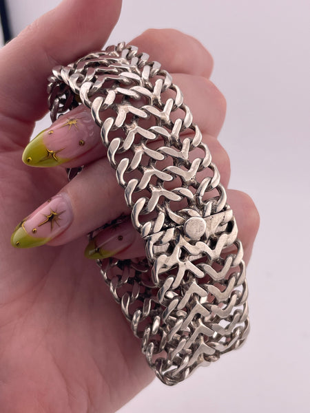 sterling silver stoneless Mexican woven chainmail flat link bracelet
