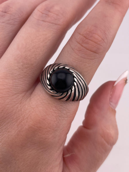 size 10.5 sterling silver black glass sphere ring