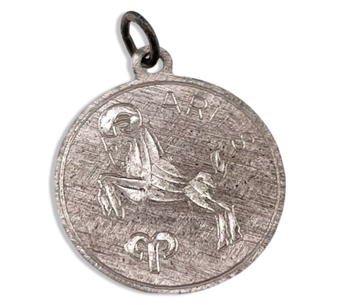 sterling silver Aries the Ram zodiac etched pendant