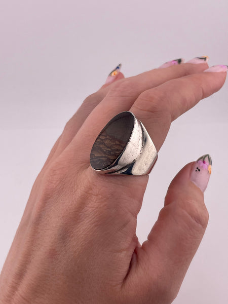 size 10.5 sterling silver landscape picture jasper ring