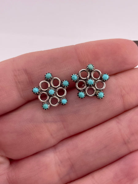 sterling silver turquoise needlepoint post earrings