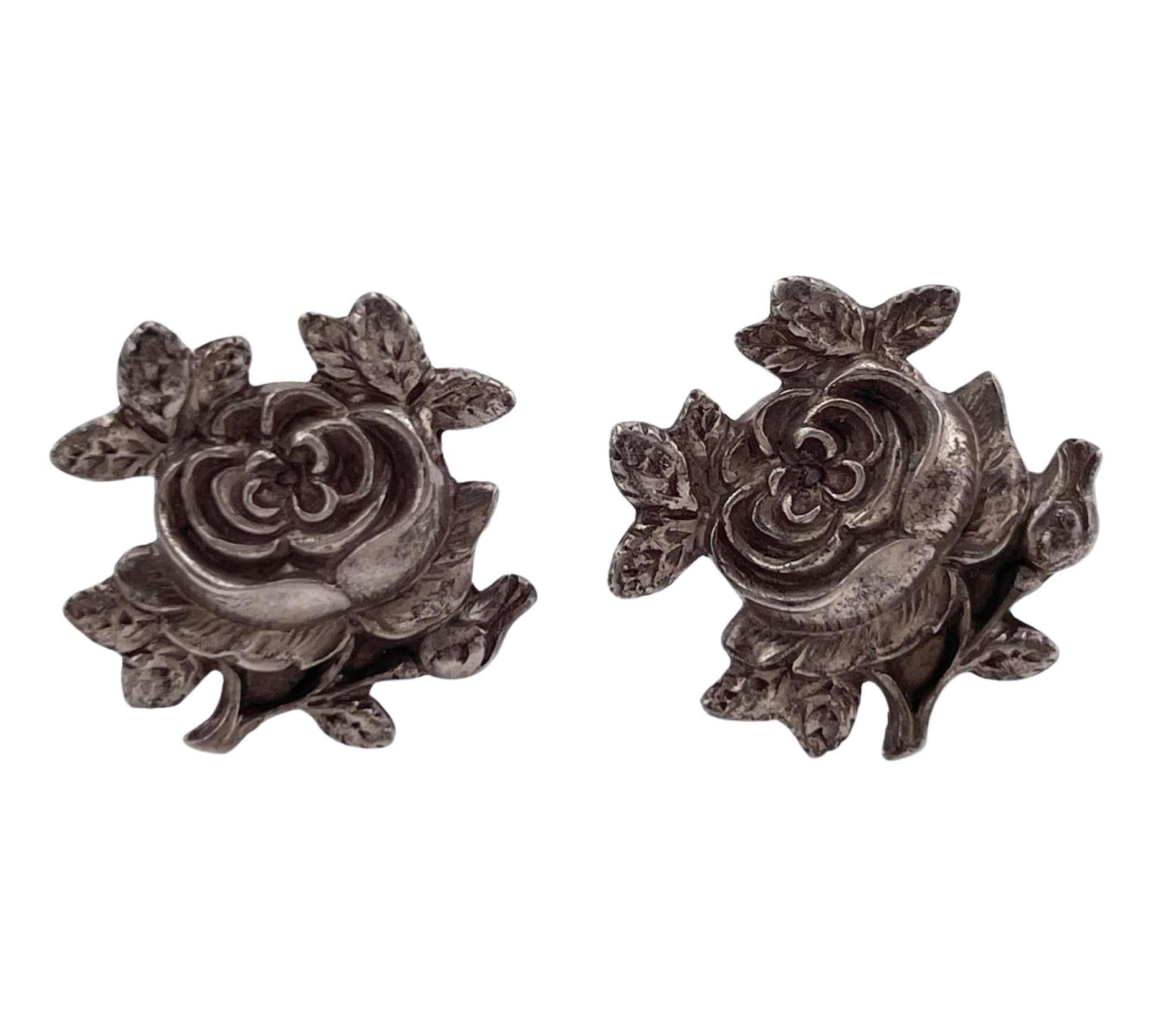 sterling silver rose flower clip-on earrings