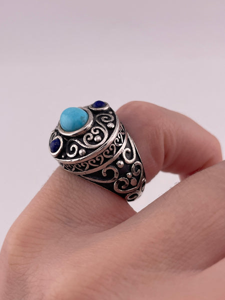 size 5 sterling silver stabilized turquoise lapis swirl ring