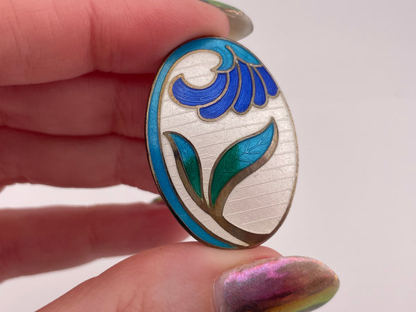cloisonne enamel flower vintage costume brooch