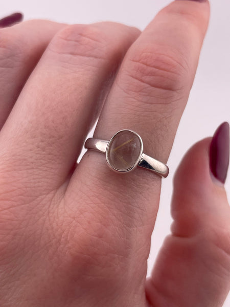 size 8.5 sterling silver oval rutilated quartz ring