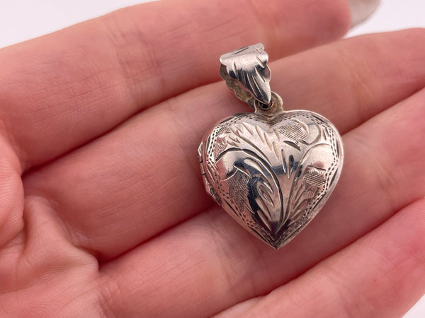 sterling silver etched heart locket pendant