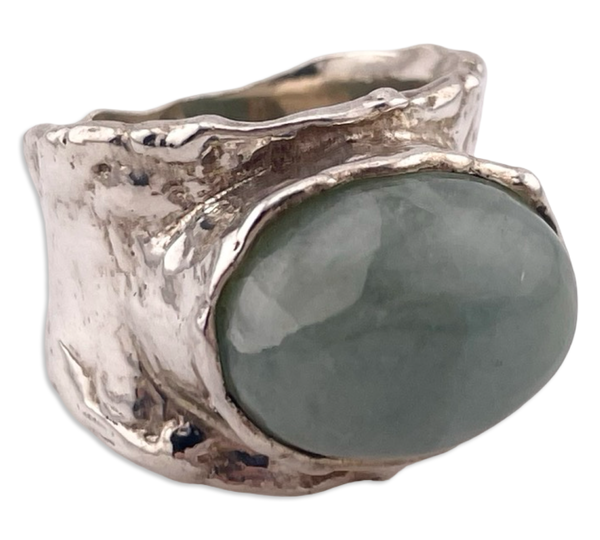 size 7.5 sterling silver chunky wide band aventurine(?) ring