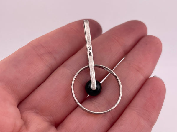 sterling silver onyx modernist hammered ring pendant