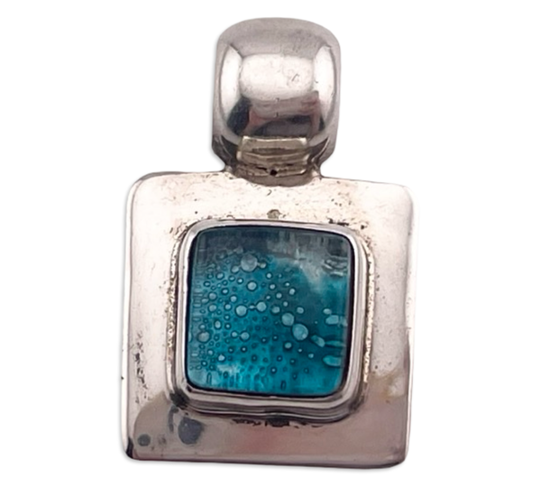 sterling silver blue glass pendant