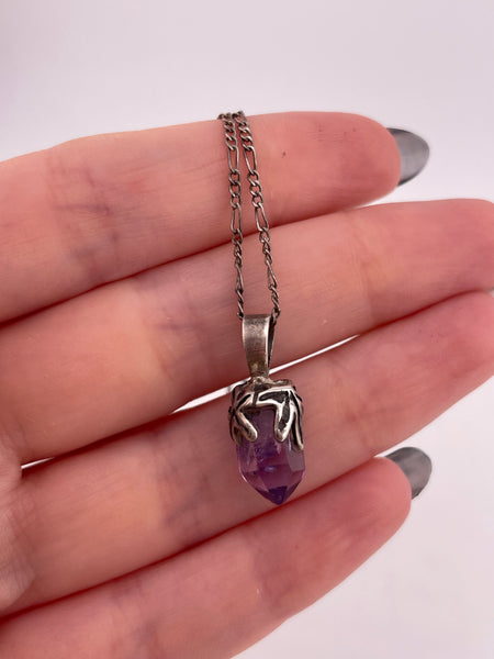 sterling silver small amethyst crystal point pendant necklace