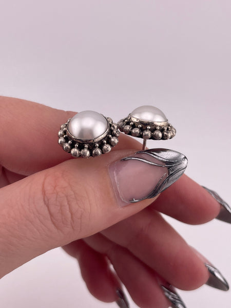 sterling silver faux pearl post earrings
