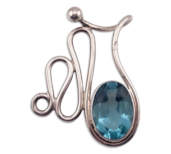 sterling silver large faceted blue glass pendant