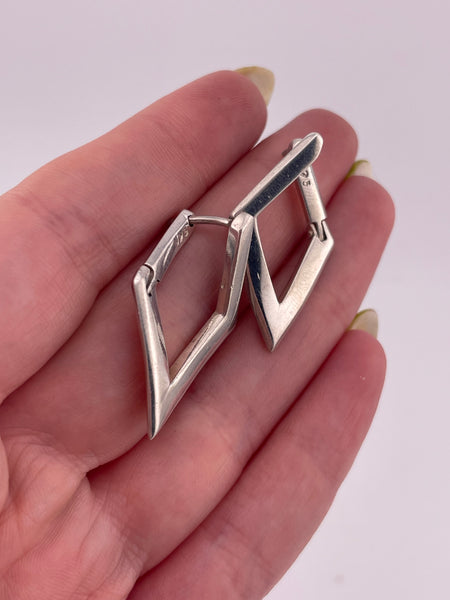 sterling silver stoneless marquee shaped hinge post earrings **AS IS**