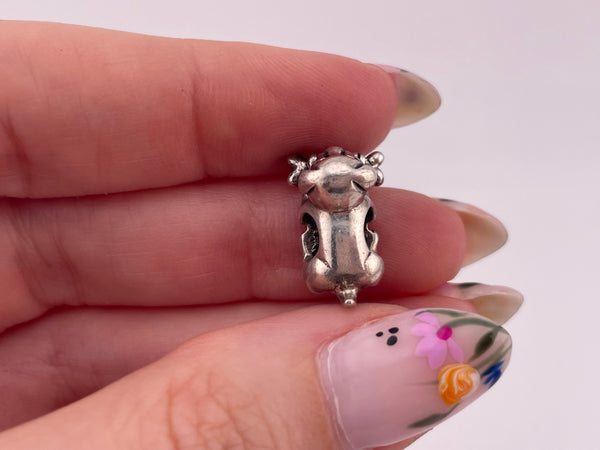 sterling silver dog with bone bracelet bead charm pendant