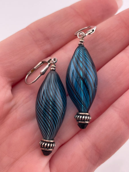 sterling silver blue glass dangle earrings