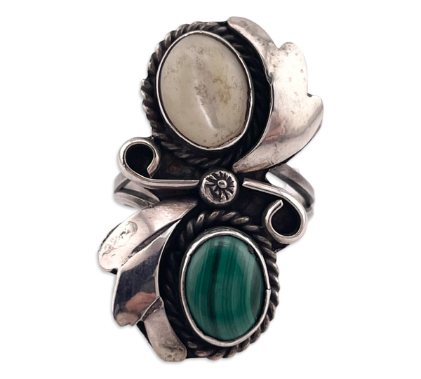 size 5.25 sterling silver mother of pearl malachite ring