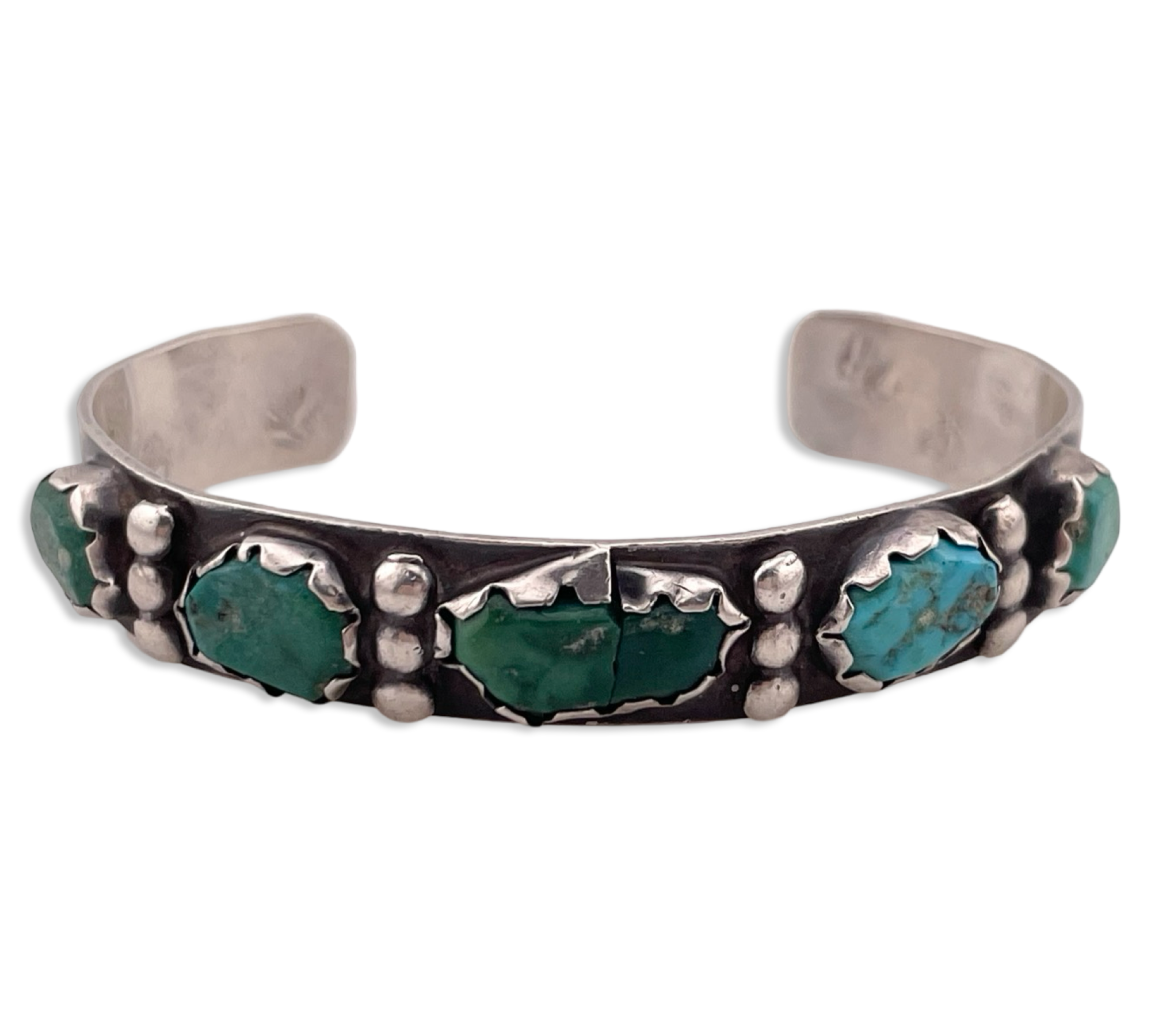 sterling silver old turquoise row cuff bracelet