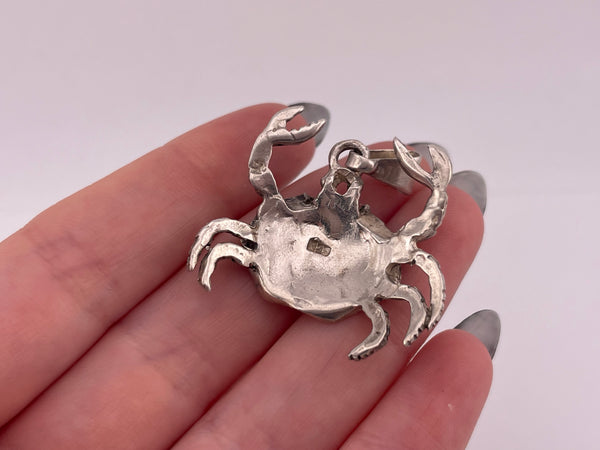 sterling silver green paint eye crab pendant ***Missing Leg***
