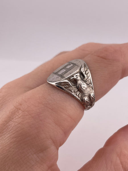 size 8.5 sterling silver 'H' engraved eagle signet ring