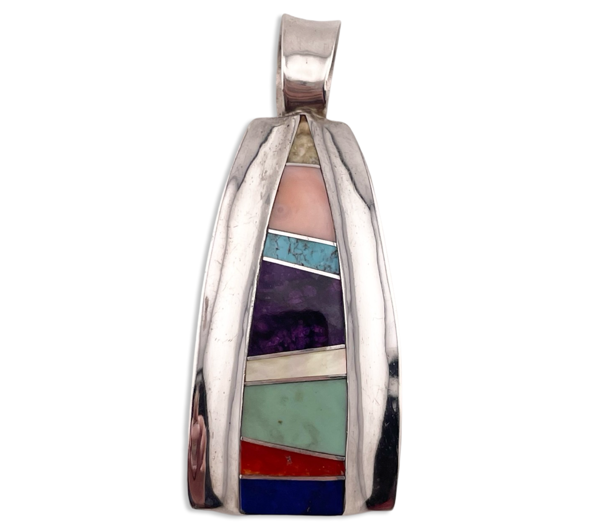 sterling silver Frank Carillo Laguna large mutli-stone inlay pendant