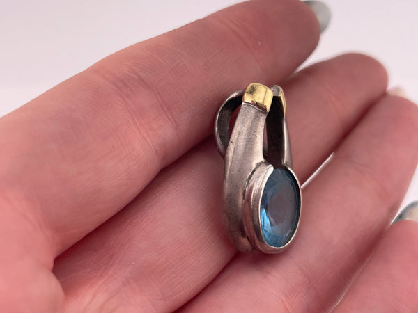 sterling silver & 18k gold faceted blue topaz pendant