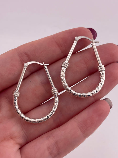 sterling silver textured U shaped hoop earrings