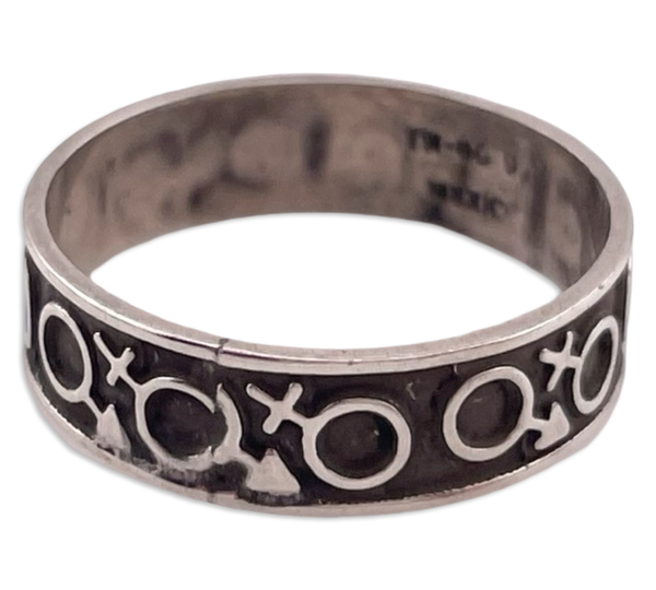 size 6.25 sterling silver Mexican Venus Mars sex symbols band ring