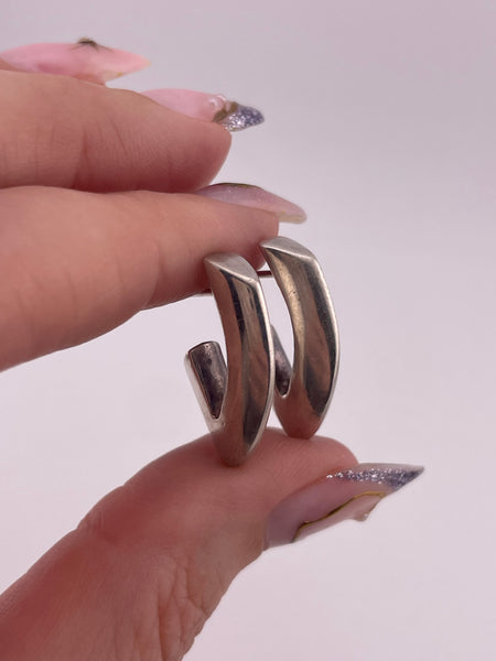 sterling silver chunky stoneless J shaped post earrings