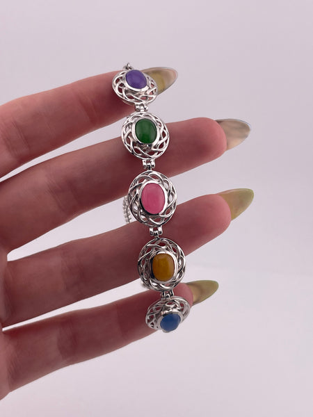 sterling silver colorful cabochon adjustable link bracelet