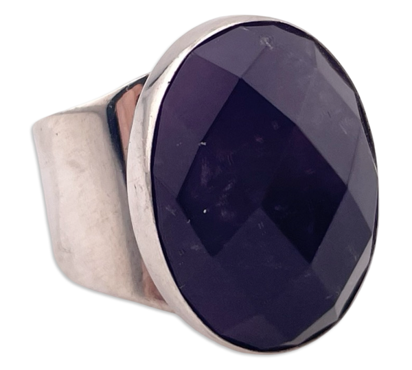 size 6.5 sterling silver DRT faceted oval amethyst ring