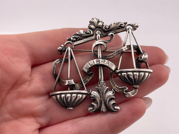 sterling silver Libra the Scale Cini zodiac brooch pin