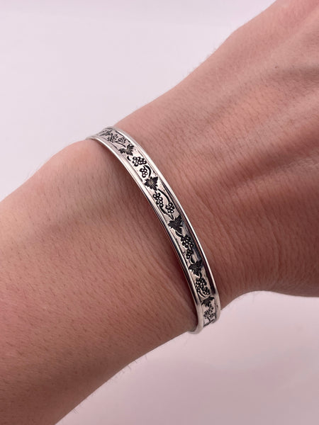 sterling silver Ed Levin grapes & leaves stoneless cuff bracelet