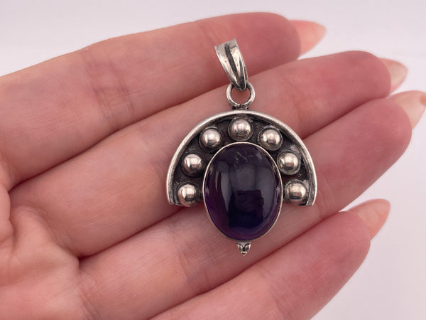 sterling silver amethyst ball design pendant