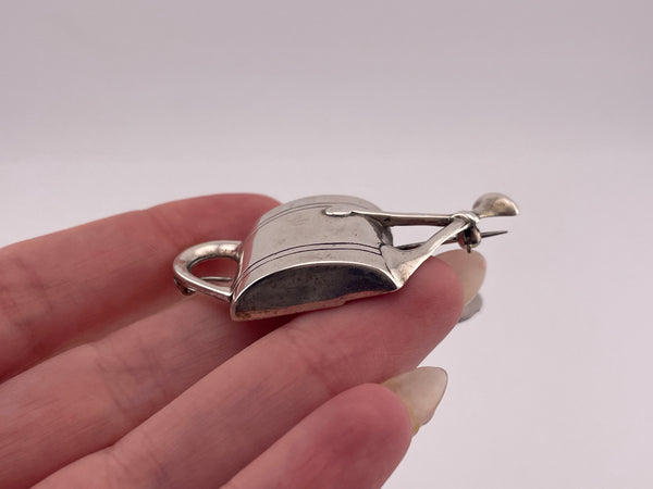 sterling silver watering can posy flower holder pin brooch