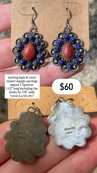 RESERVED PRIVATE LISTING -- sterling silver lapis & coral cluster earrings