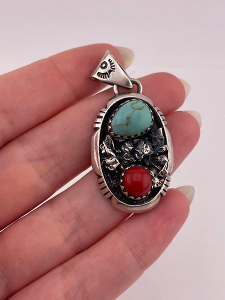 sterling silver stabilized turquoise faux coral pendant